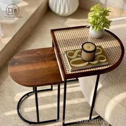 Charcoal Rattan Cane Side Table
