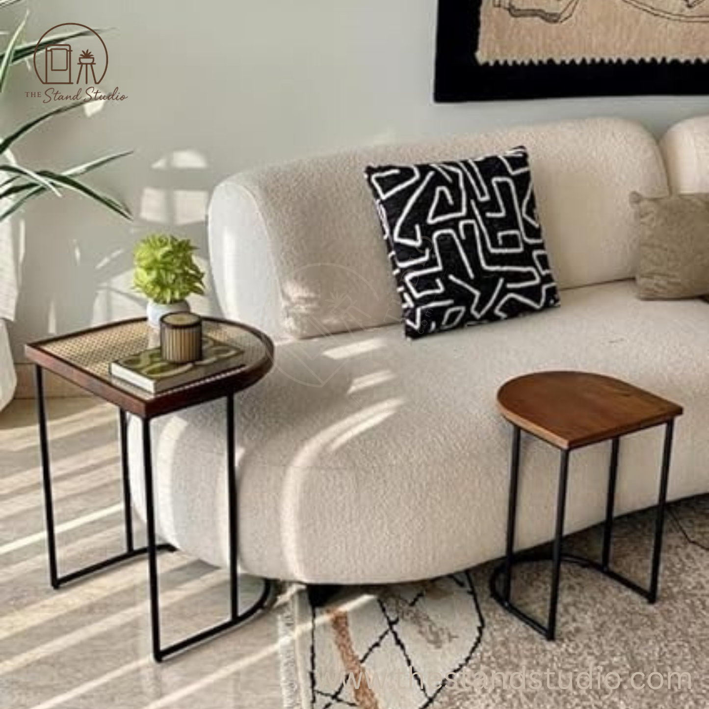 Charcoal Rattan Cane Side Table