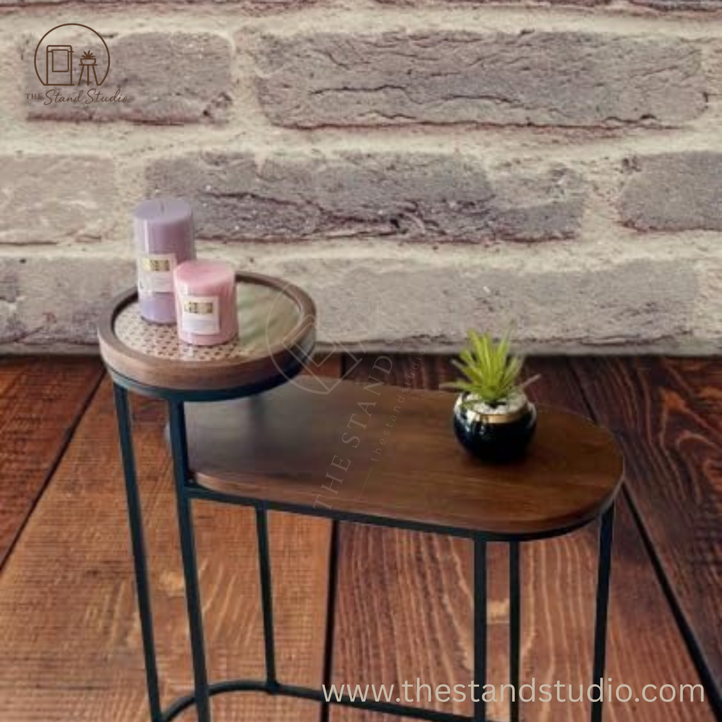 Charcoal Rattan Cane 2 Tier Side Table