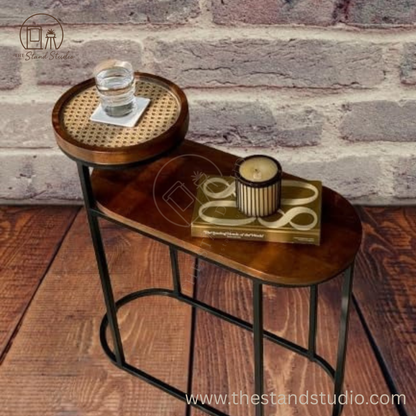 Charcoal Rattan Cane 2 Tier Side Table
