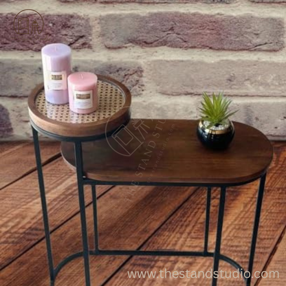 Charcoal Rattan Cane 2 Tier Side Table