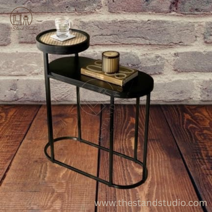 Charcoal Rattan Cane 2 Tier Side Table