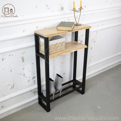 Metal console with shelf