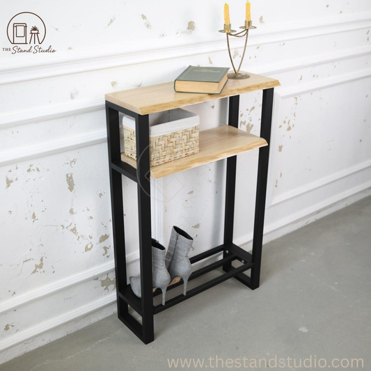 Metal console with shelf