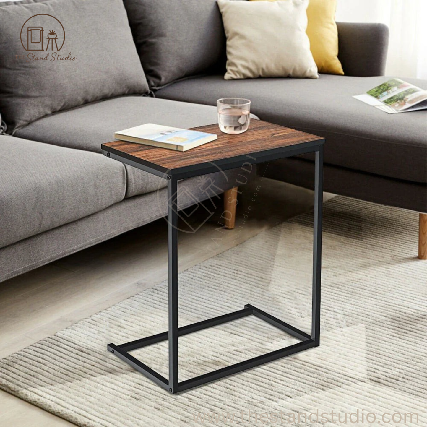 Industrial Styled C Shaped Side End Table