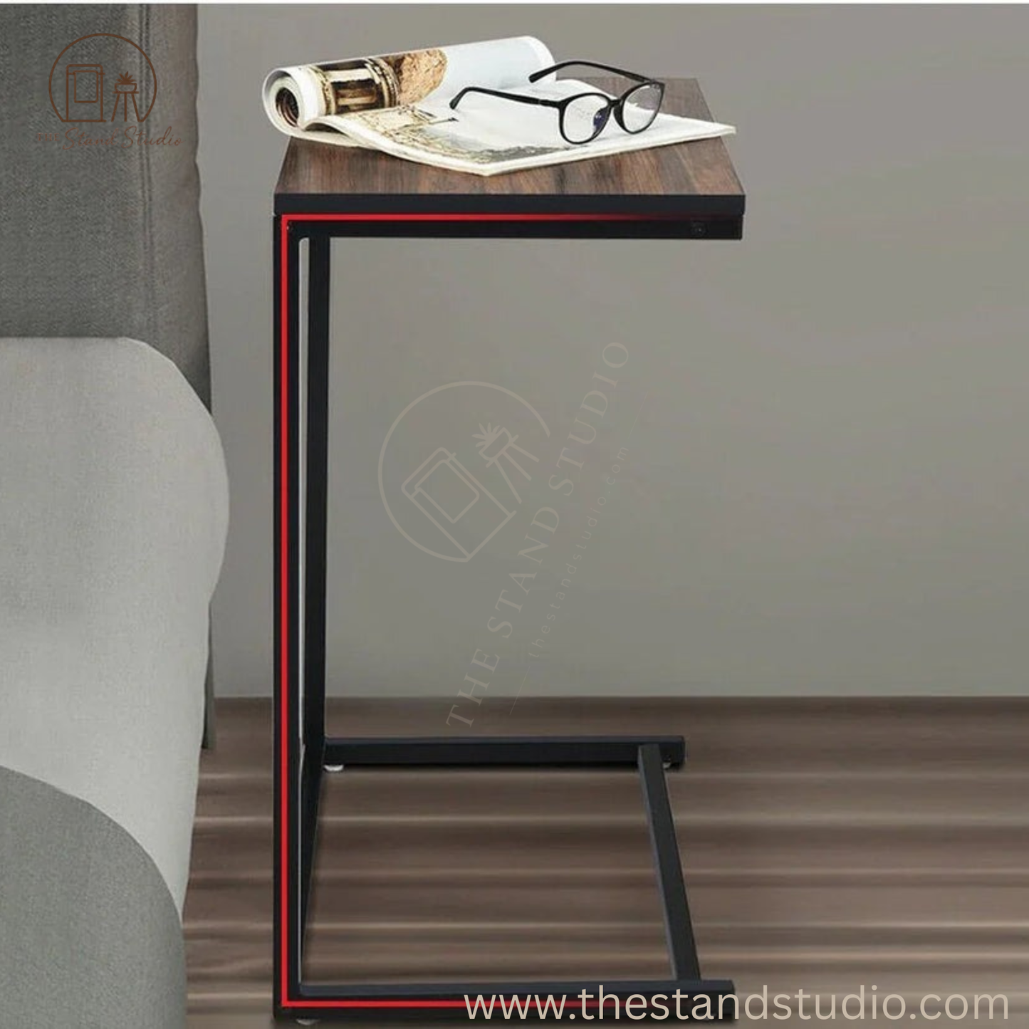Industrial Styled C Shaped Side End Table