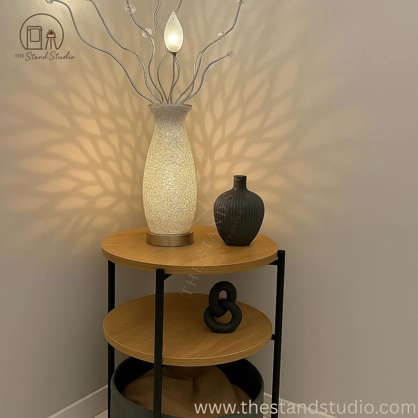 Black Dual-Layer Metal Side Table with Wide Storage Pocket