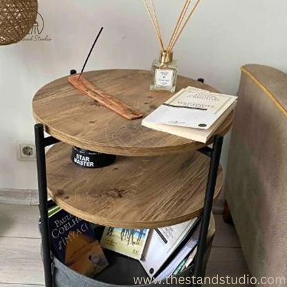 Black Dual-Layer Metal Side Table with Wide Storage Pocket