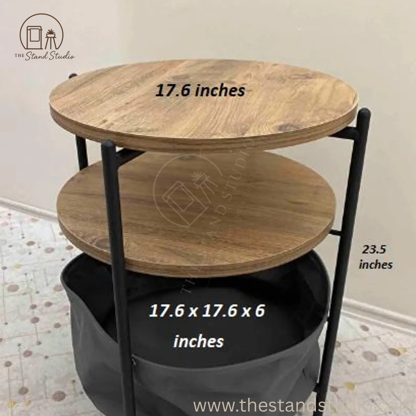 Black Dual-Layer Metal Side Table with Wide Storage Pocket