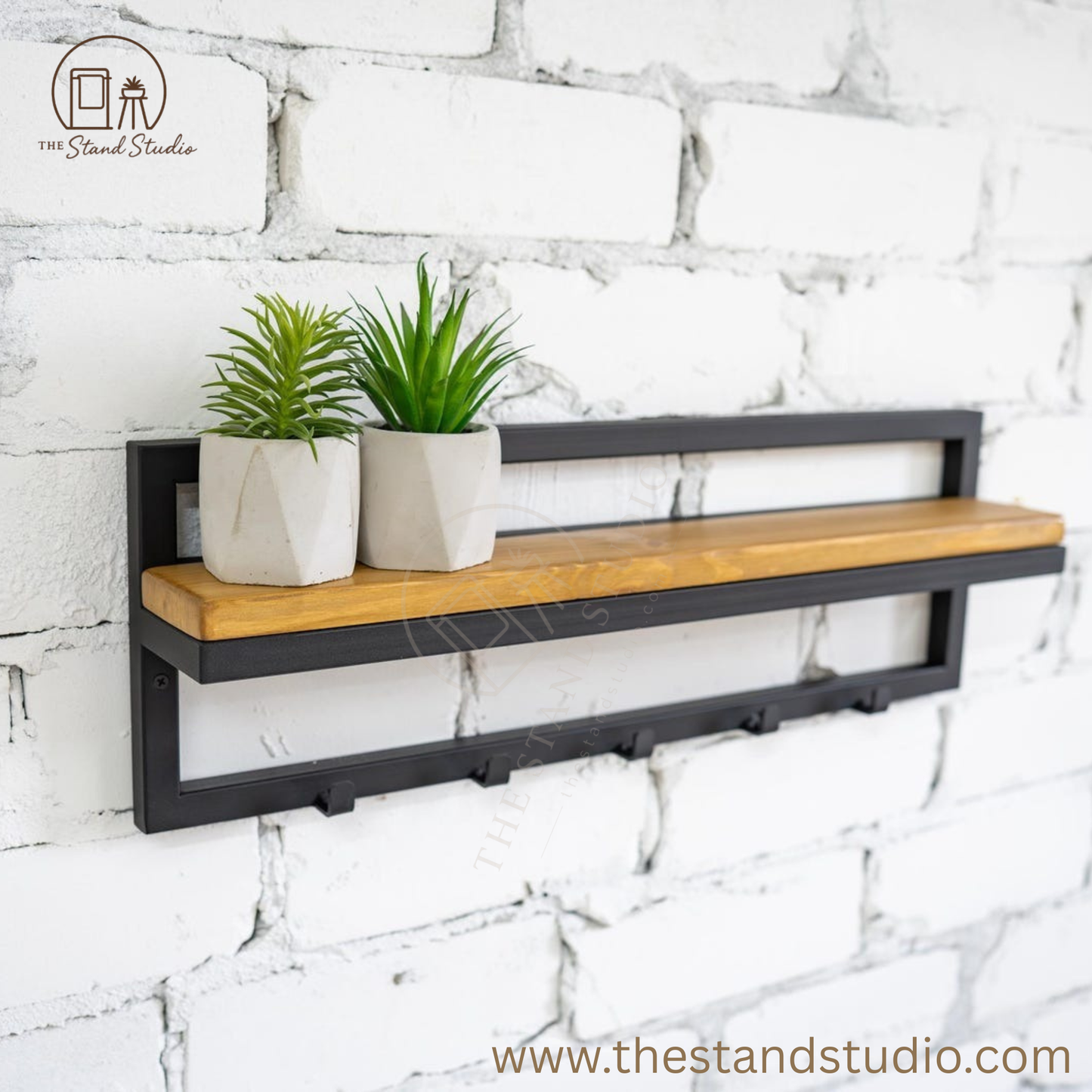Entryway Shelf with Hooks, Industrial Hallway Storage
