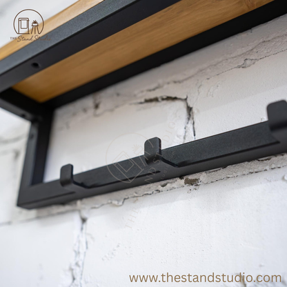 Entryway Shelf with Hooks, Industrial Hallway Storage