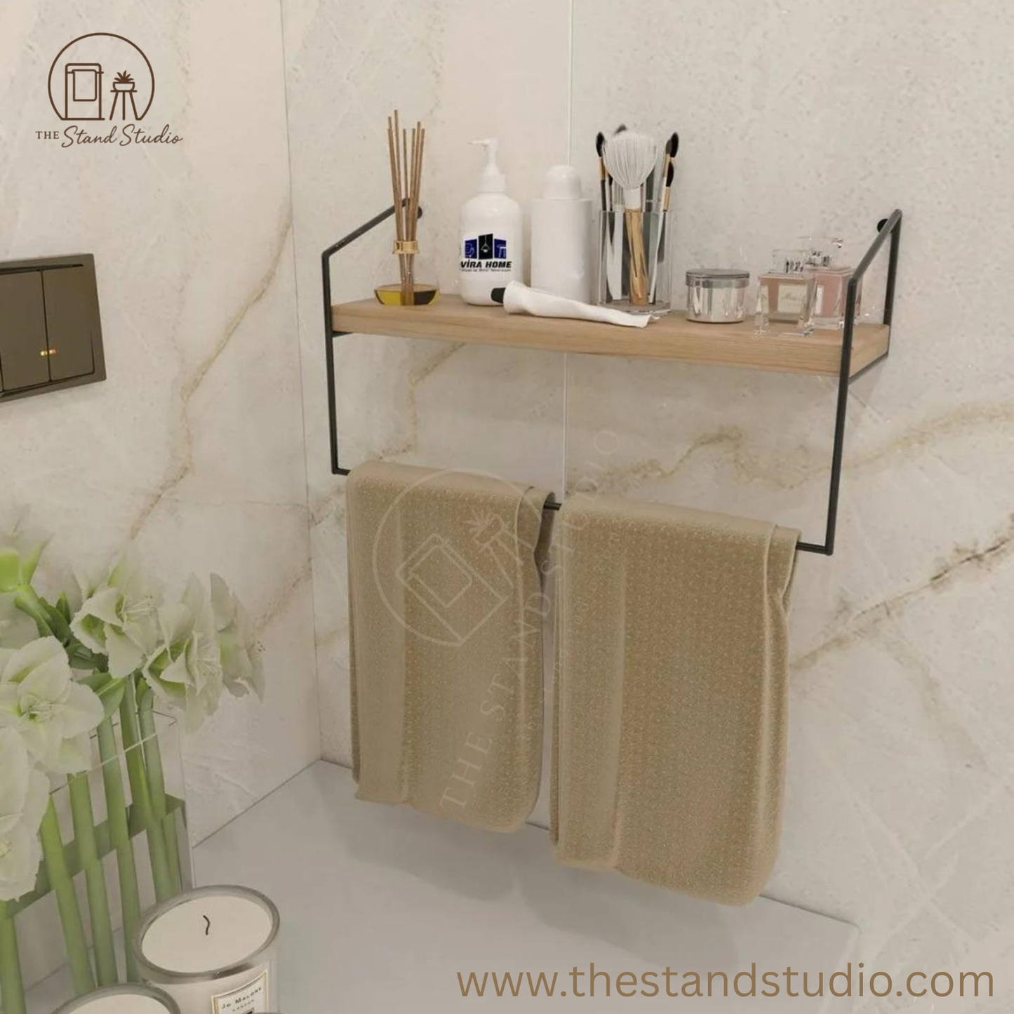 Bathroom Kitchen Towel Holder ,Towel Rack with Shelf