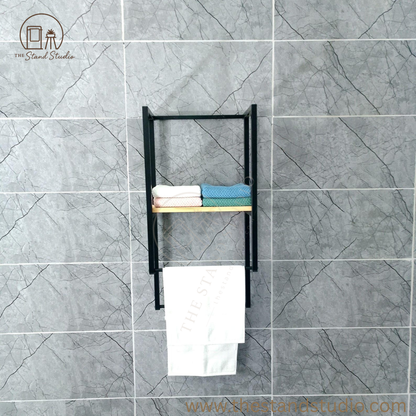 Towel Holder with Wooden Shelf and Drying Bar