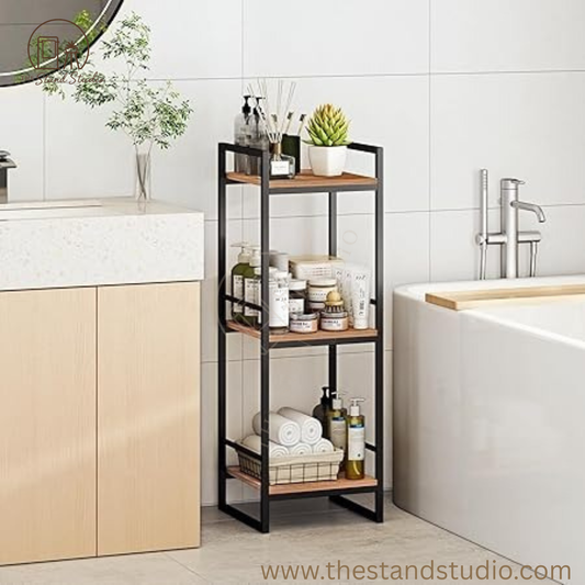 3 Tier Bathroom Shelving Unit, Narrow Open Floor Shelves