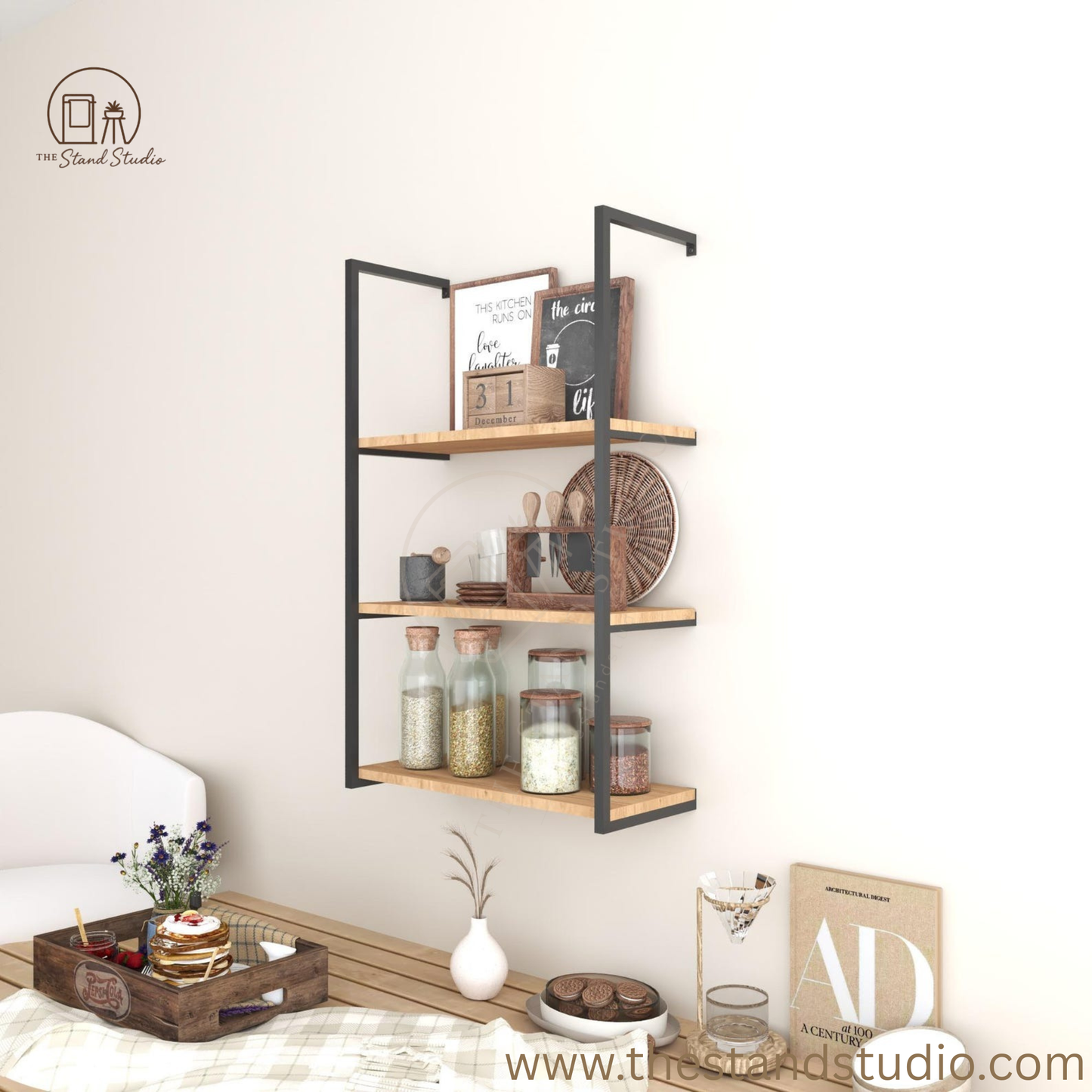Wall Shelf with Metal Brackets 3 Tier