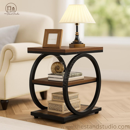 Modern Industrial Side Table, 3-Tier Wooden End Table