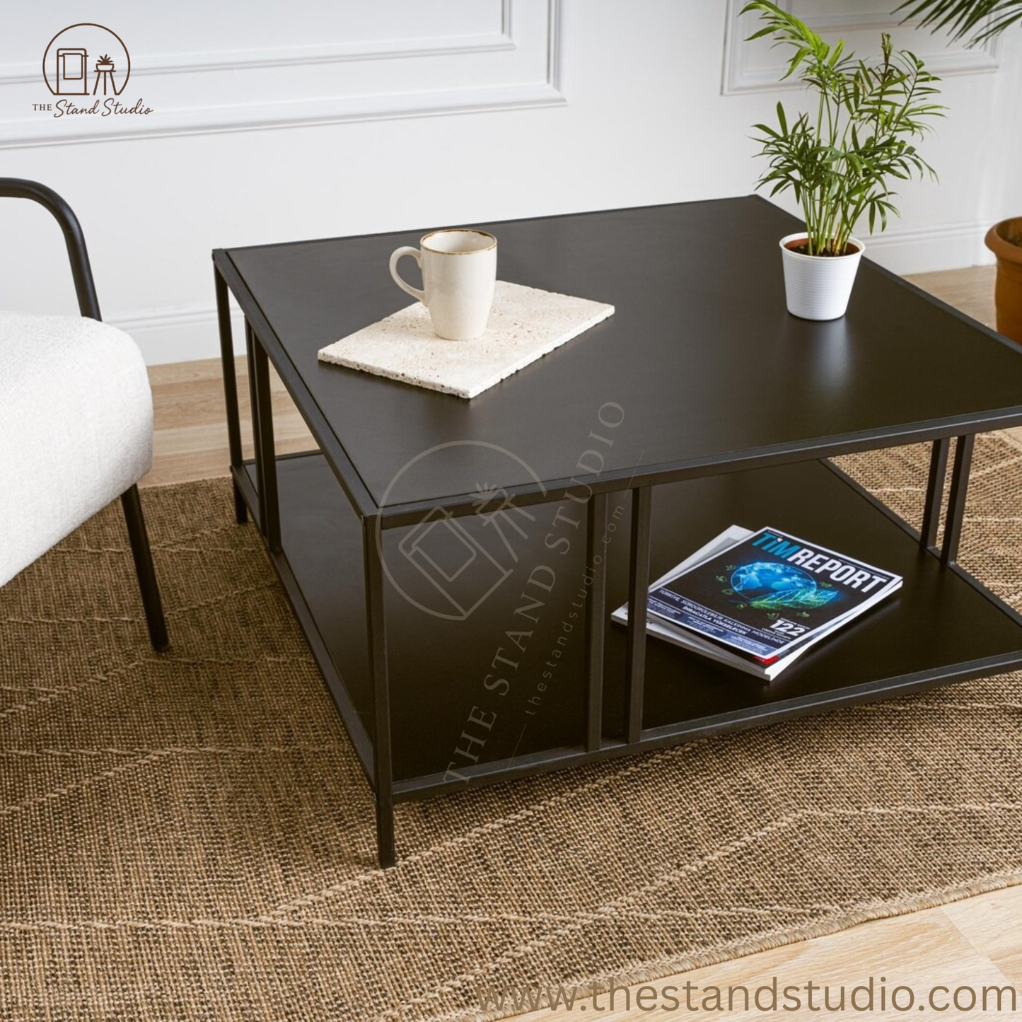 Black Coffee Table For Living Room, Central Coffee Table