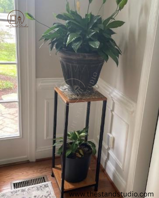 2 Tier Metal Wood Plant Stand, Indoor Plant Stand