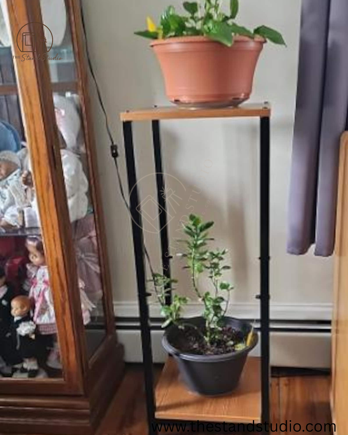2 Tier Metal Wood Plant Stand, Indoor Plant Stand