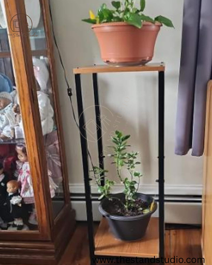 2 Tier Metal Wood Plant Stand, Indoor Plant Stand
