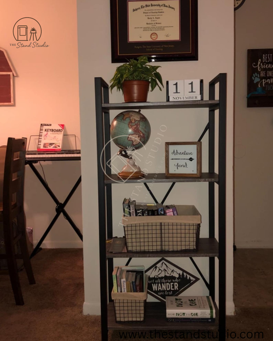 Multi Tier Bookshelf, Industrial Wood & Metal Bookcase