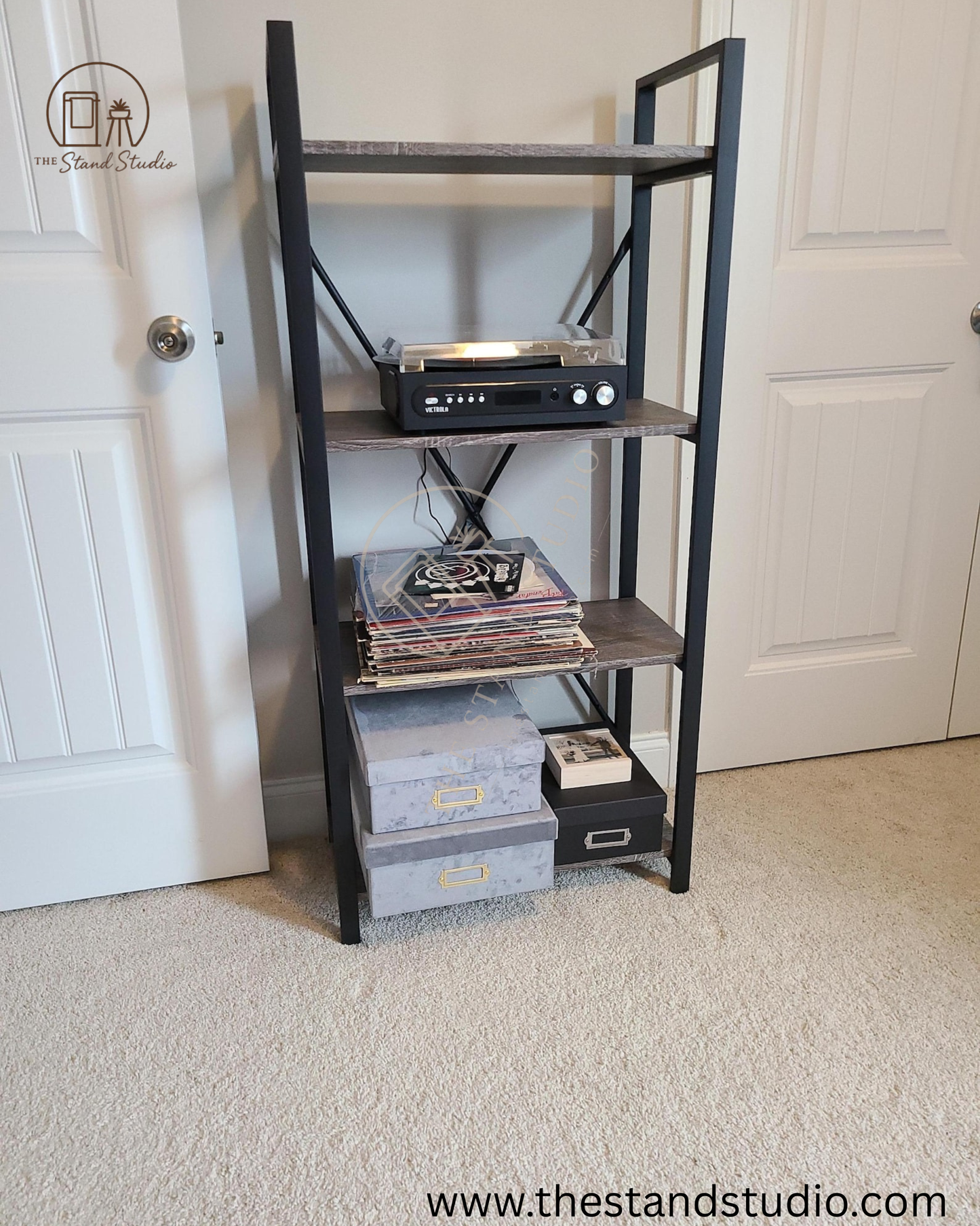 Multi Tier Bookshelf, Industrial Wood & Metal Bookcase