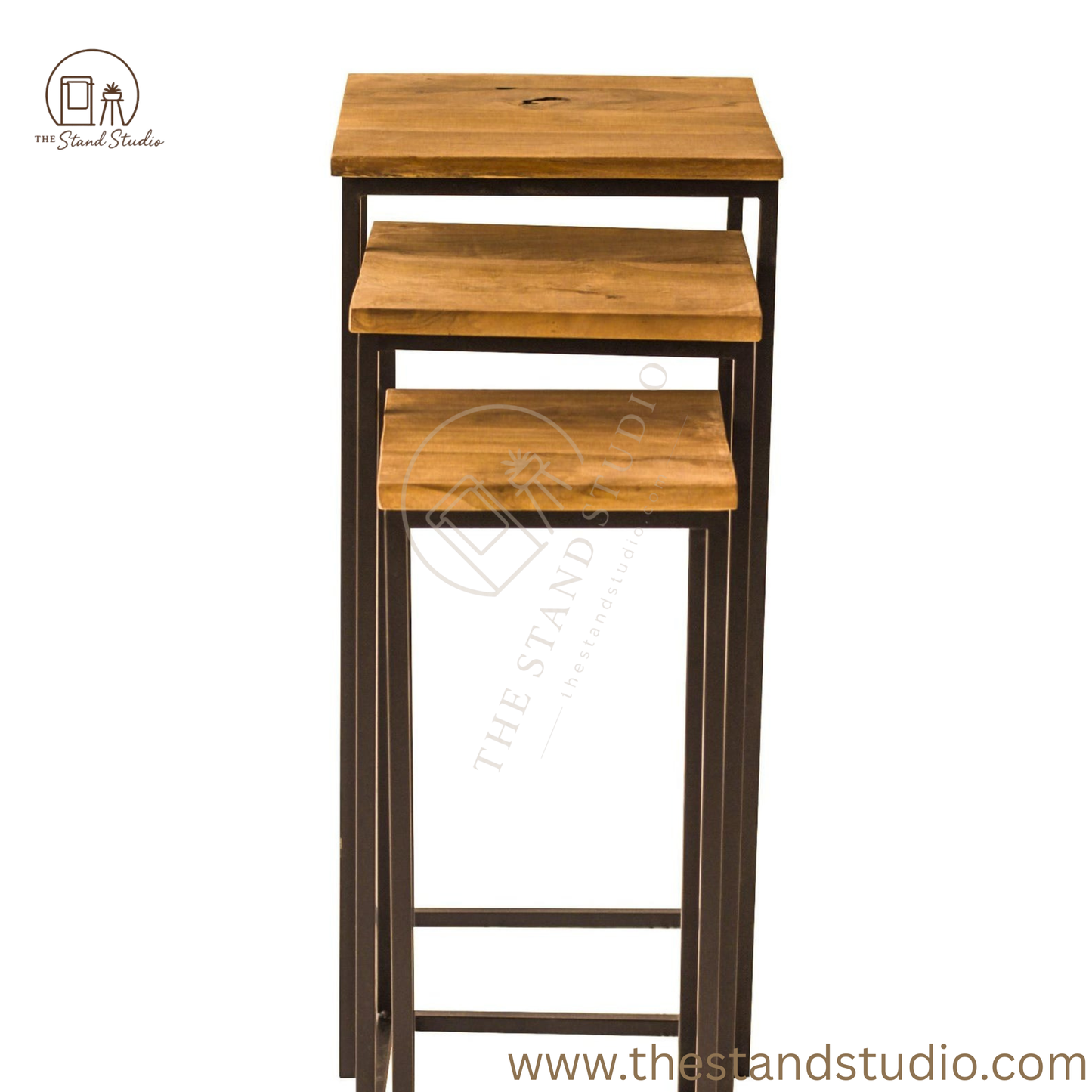 Narrow Solid Wood Nesting Tables, Set of 3 Side Tables