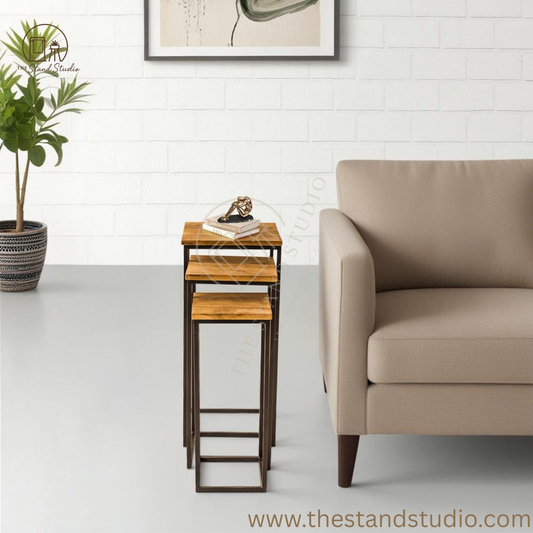 Narrow Solid Wood Nesting Tables, Set of 3 Side Tables