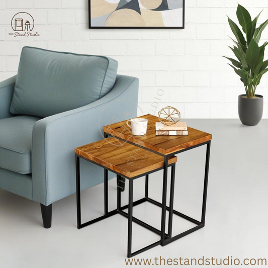 Set of 2 Rectangle Nesting Side Table, Wood End Table