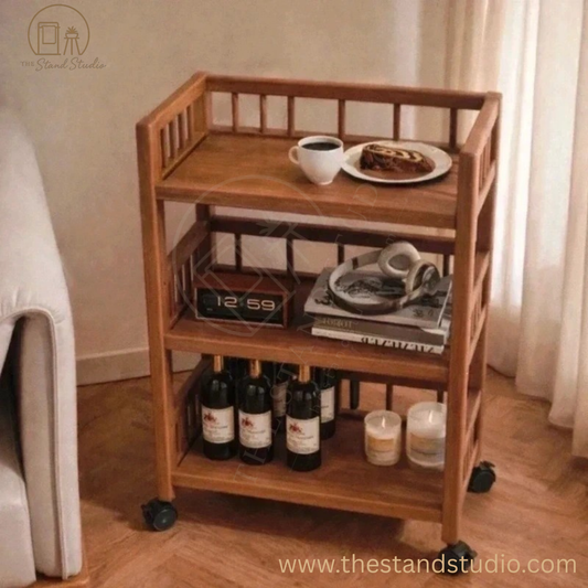 Multi-Tier Bamboo Serving Cart – Stylish Wooden Storage Shelf