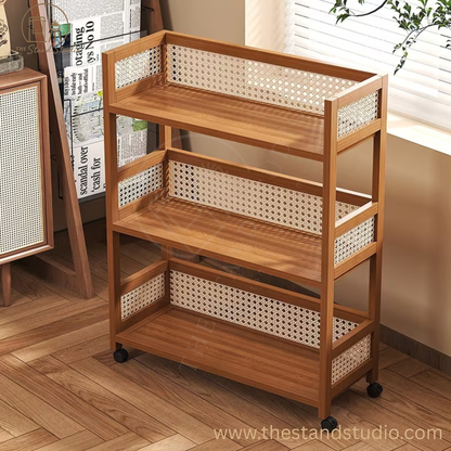 Wooden Storage Cart – 3-Tier Rolling Organizer Shelf