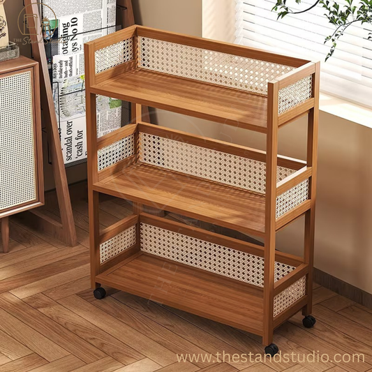 Wooden Storage Cart – 3-Tier Rolling Organizer Shelf