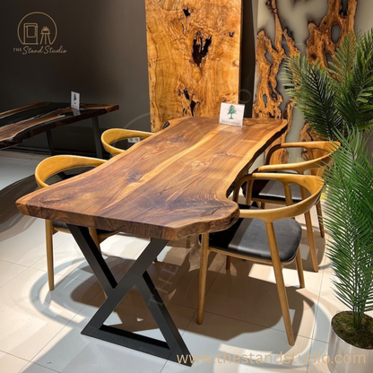 Custom Live Edge Sheesham Dining Table – Handmade Solid Wood Log Table | Natural Edge Rustic Dining Furniture