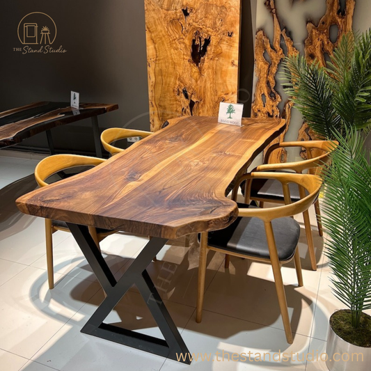 Custom Live Edge Sheesham Dining Table – Handmade Solid Wood Log Table | Natural Edge Rustic Dining Furniture
