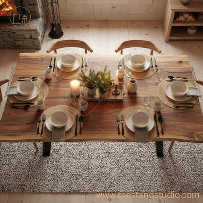 Sheesham Dining Table – Solid Wood Live Edge Kitchen & Dining Room Table | Handmade Natural Edge Wooden Table