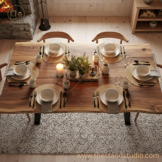 Sheesham Dining Table – Solid Wood Live Edge Kitchen & Dining Room Table | Handmade Natural Edge Wooden Table