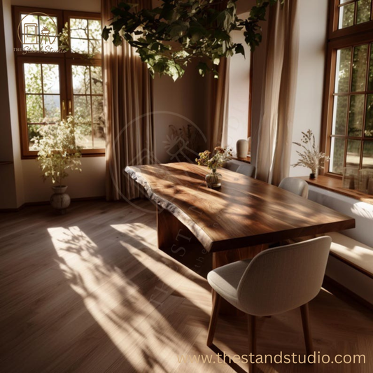 Solid Wood Sheesham Dining Table – Handmade Rustic Farmhouse Table | Natural Wooden Dining Table | Custom Sheesham Dining Furniture