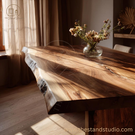 Solid Wood Sheesham Dining Table – Handmade Rustic Farmhouse Table | Natural Wooden Dining Table | Custom Sheesham Dining Furniture