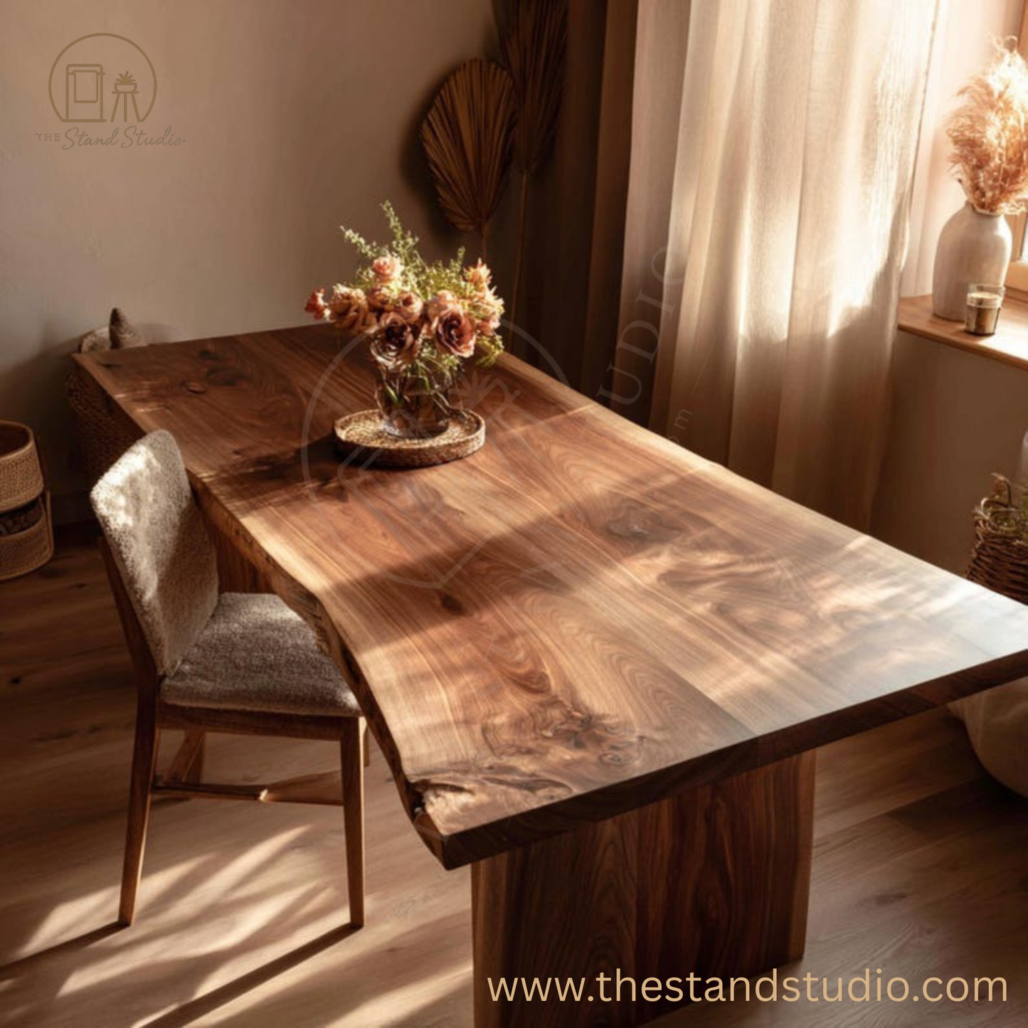 Solid Wood Sheesham Dining Table – Handmade Rustic Farmhouse Table | Natural Wooden Dining Table | Custom Sheesham Dining Furniture