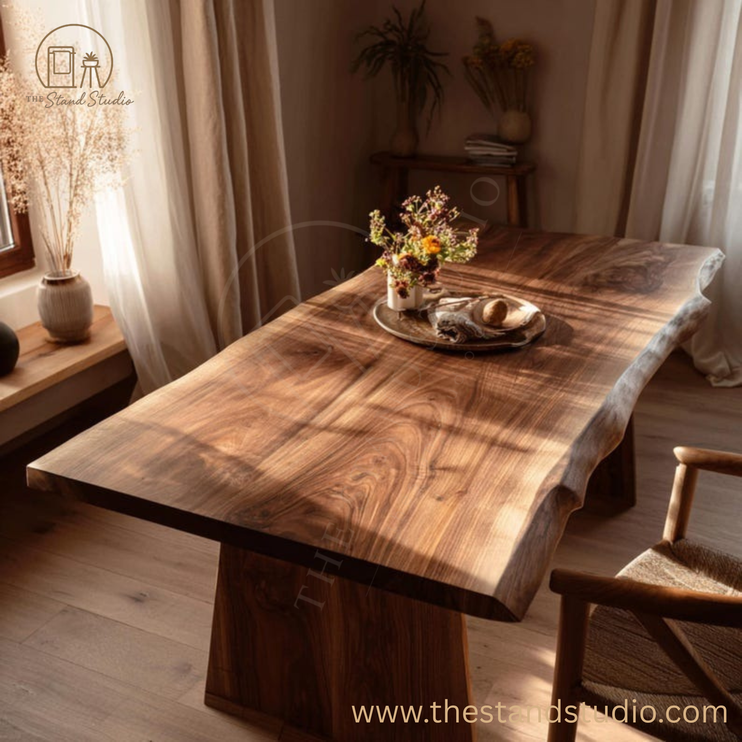 Solid Wood Sheesham Dining Table – Handmade Rustic Farmhouse Table | Natural Wooden Dining Table | Custom Sheesham Dining Furniture