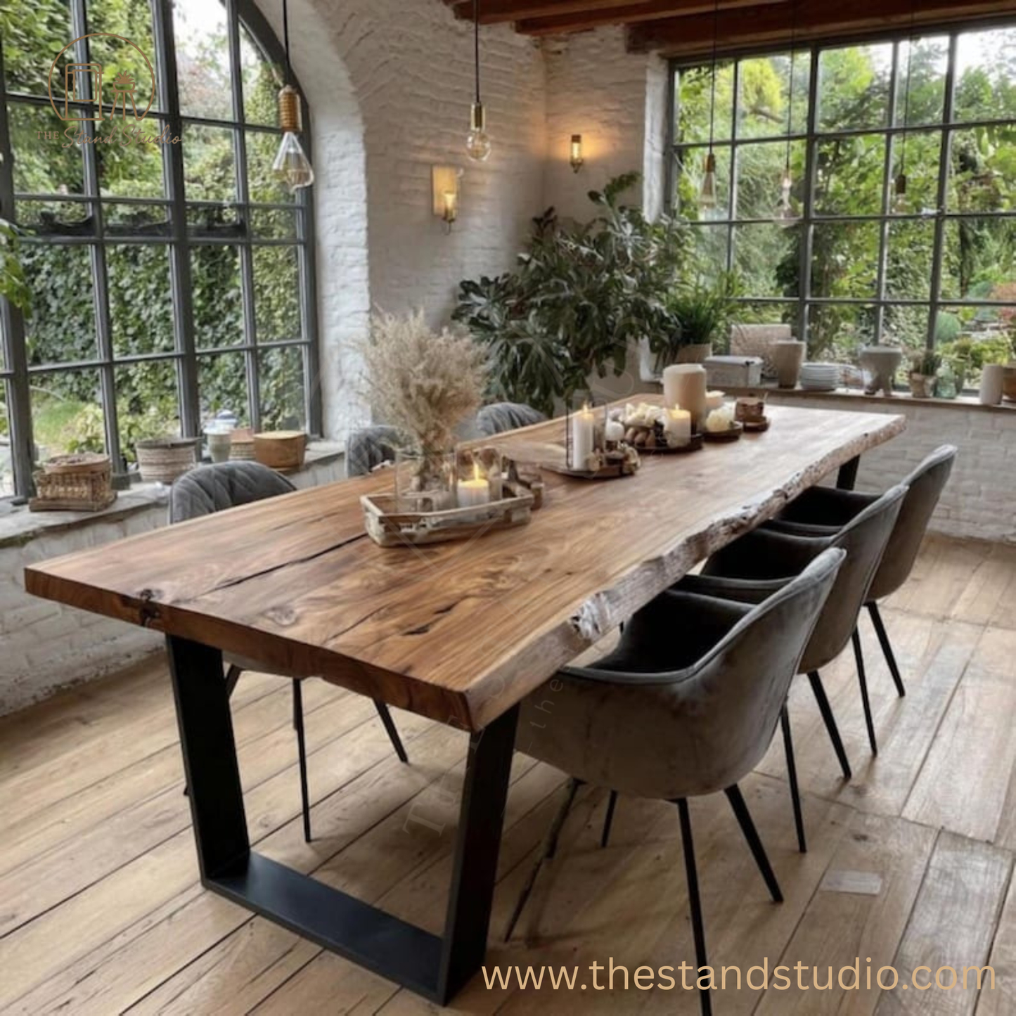 Live Edge Sheesham Wood Dining Table – Custom Solid Wood Dining Table | Handmade Natural Edge Dining Table