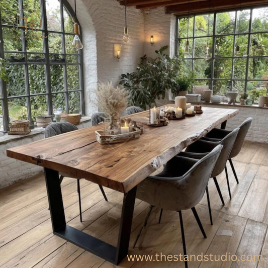 Live Edge Sheesham Wood Dining Table – Custom Solid Wood Dining Table | Handmade Natural Edge Dining Table