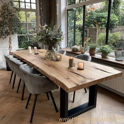 Live Edge Sheesham Wood Dining Table – Custom Solid Wood Dining Table | Handmade Natural Edge Dining Table