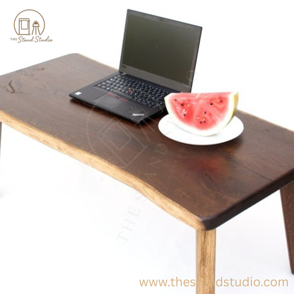 Live Edge Sheesham Wood Desk with Matching Bench – Handmade Solid Wood Office Furniture, Rustic Modern Workstation Set