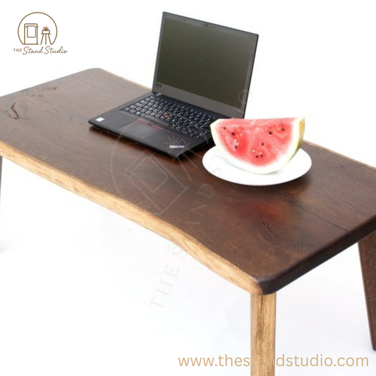 Live Edge Sheesham Wood Desk with Matching Bench – Handmade Solid Wood Office Furniture, Rustic Modern Workstation Set